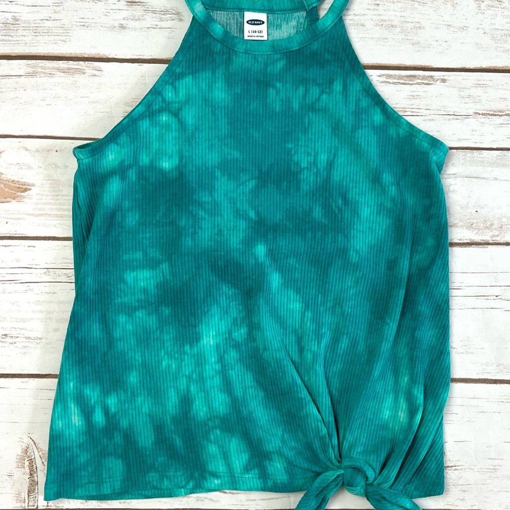 Old Navy Kids Girls Green Tie Dye Halter Tie Front Tank Top Size L 10 12 NWOT